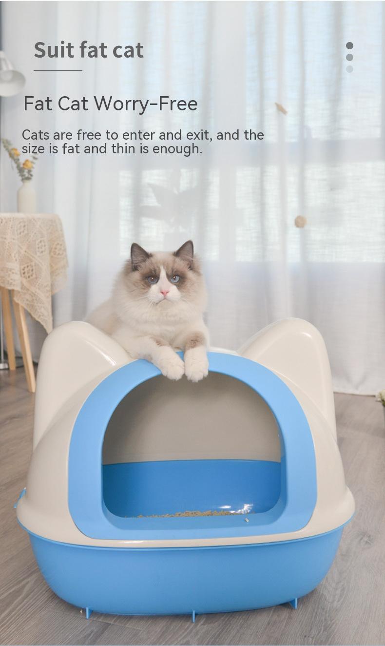 Troublemaker Semi Closed Cat Litter Box Cat Toilet Various Colors and Sizes Pet Supplies for Cat Waste Bin Pet Products for Fur Babies, Animals