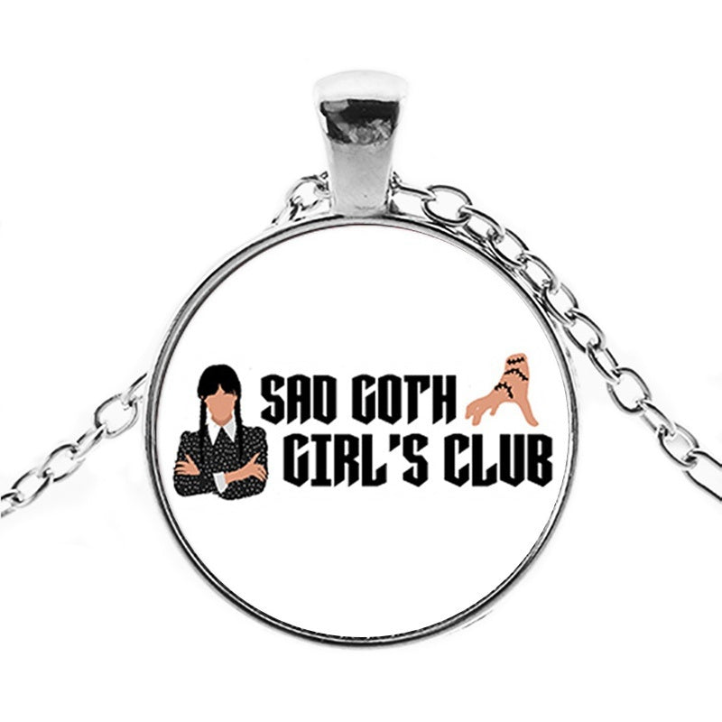 Punk Wednesday Character Glass Dome Pendant Necklace