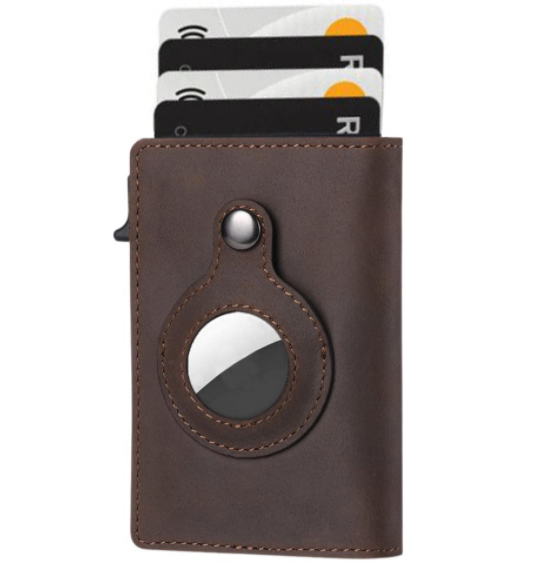 Air Tag Wallet Anti Theft Bullet Card Bag for Men RFID Card Holder Men's Leather Slim Wallet for AirTags