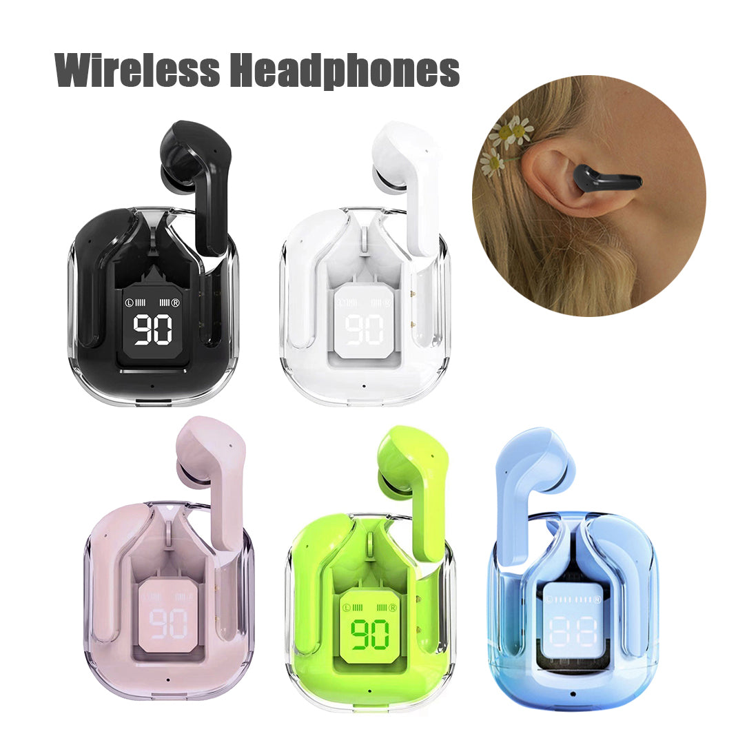 New Mini Wireless Bluetooth Headphones Transparent Headset Digital Display ENC Noise Reduction True Wireless Sports Music with Microphone Earbuds Bilateral Stereo Earplugs Earphones