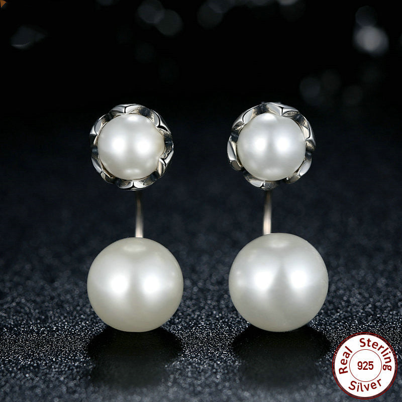 .925 Sterling Silver Size Pearl Silver Earrings Gift Women's Earrings S925 Sterling Silver Jewelry