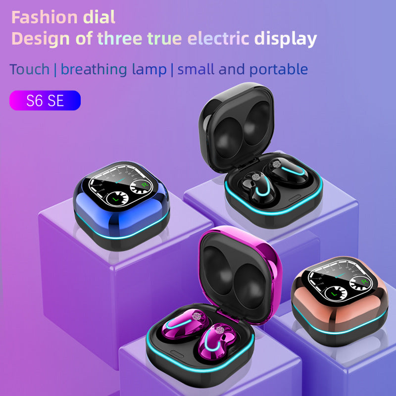 New S6 SE Wireless Headphones Breathing Light Time Digital Display TWS5.0 Earbuds Bluetooth Headset Earphones