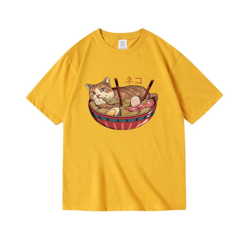 Cat Ramen Print T-Shirt