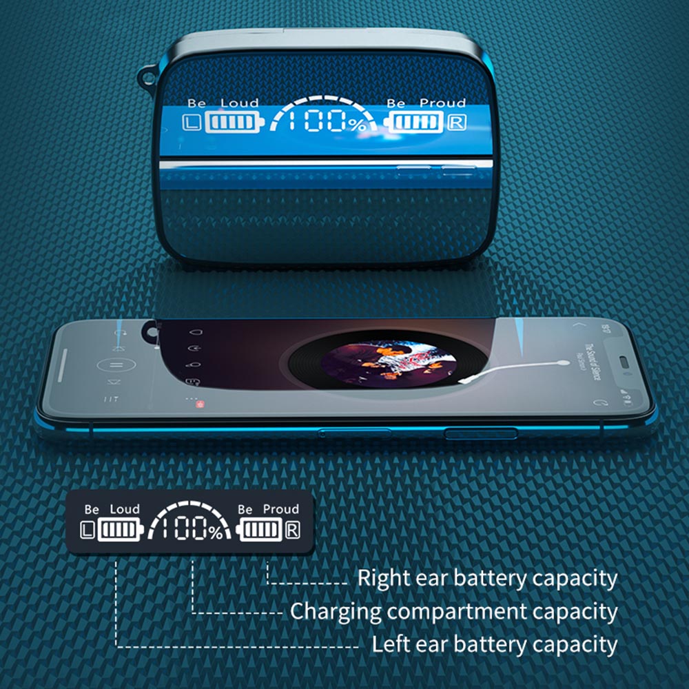Digital Display TWS Wireless Mirror Touch Headphones Bluetooth Headset with Microphone Earbuds Earplugs Bilateral Stereo