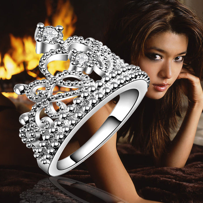 .925 Sterling Silver Plated Sparkling Crystal Crown Ring Gift Beautiful Jewelry S925 Sterling Silver Special Wedding Ring