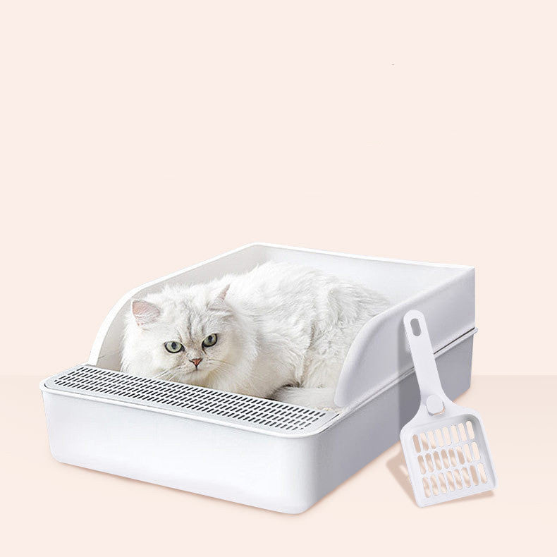 Semi Enclosed White Cat Litter Box Cat Toilet Pet Supplies for Cat Waste Bin Pet Products for Fur Babies, Animals