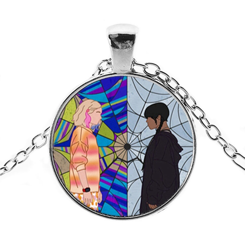 Punk Wednesday Character Glass Dome Pendant Necklace