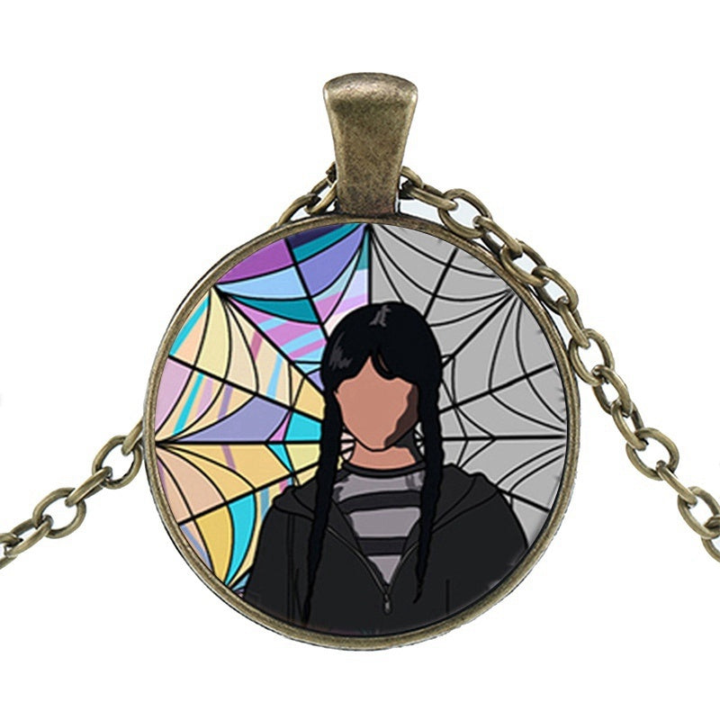 Punk Wednesday Character Glass Dome Pendant Necklace