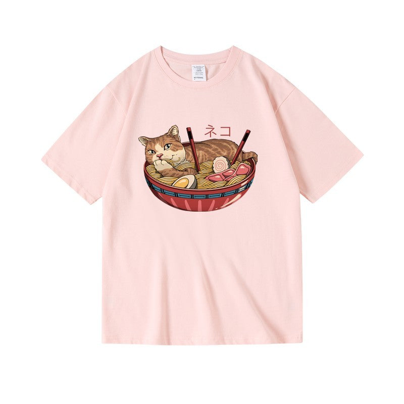 Cat Ramen Print T-Shirt