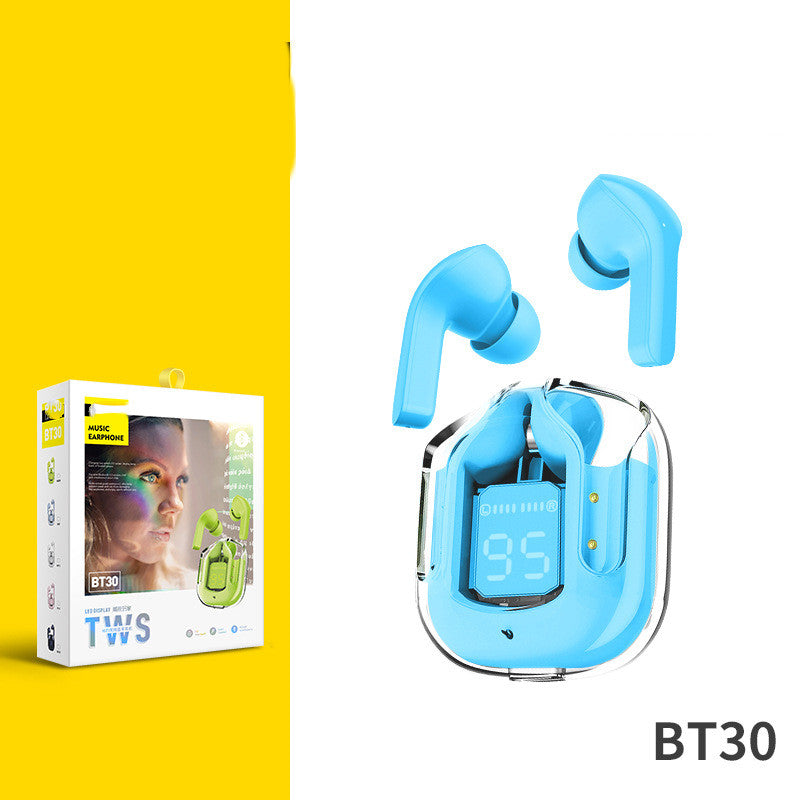 New Mini Wireless Bluetooth Headphones Transparent Headset Digital Display ENC Noise Reduction True Wireless Sports Music with Microphone Earbuds Bilateral Stereo Earplugs Earphones