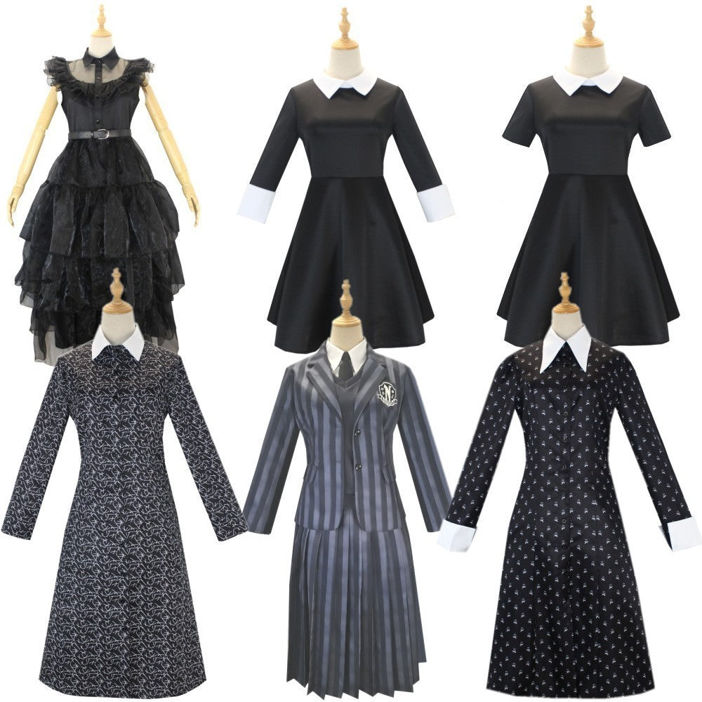 Wednesday Addams Cosplay Halloween Costume Black Dress