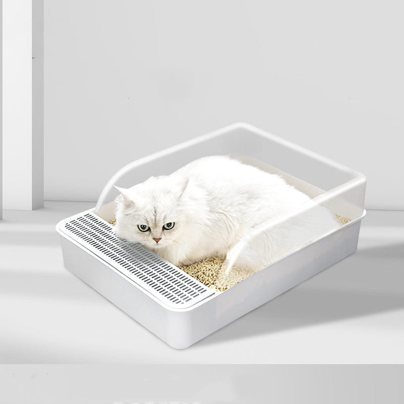 Semi Enclosed White Cat Litter Box Cat Toilet Pet Supplies for Cat Waste Bin Pet Products for Fur Babies, Animals