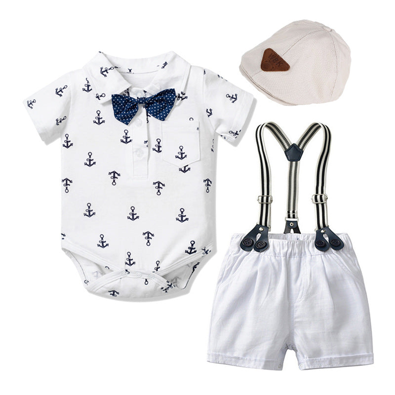 3pcs Baby Boy Gentleman Clothes Printed Triangle Romper Infant Toddler 3M, 6M, 12M, 18M, 24M, 2YO