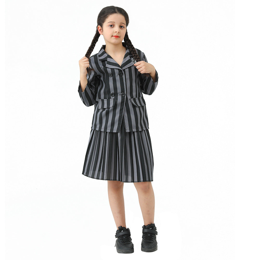 Halloween Wednesday Addams Black Dress Cosplay Costume