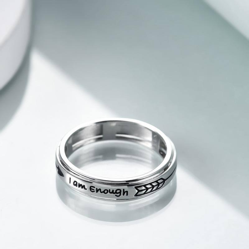 Anxiety Ring Sterling Silver Fidget Ring for Anxiety I Am Enough Inspirational Spinner Ring Stress Relief Rings for Women Men
