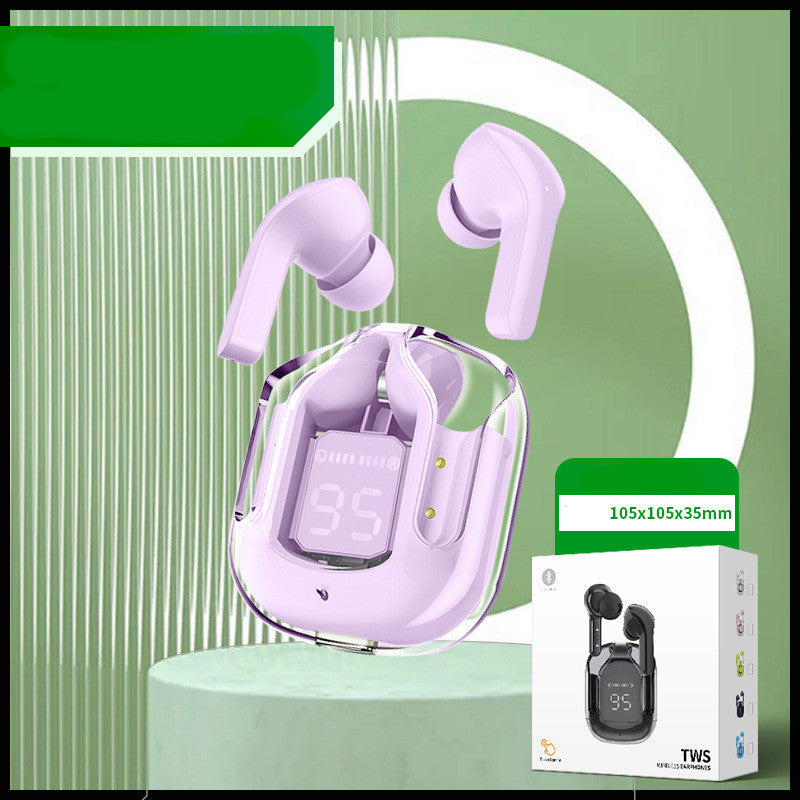 New Mini Wireless Bluetooth Headphones Transparent Headset Digital Display ENC Noise Reduction True Wireless Sports Music with Microphone Earbuds Bilateral Stereo Earplugs Earphones