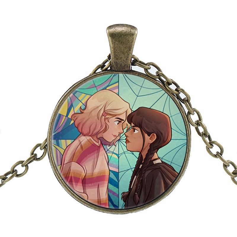 Punk Wednesday Character Glass Dome Pendant Necklace