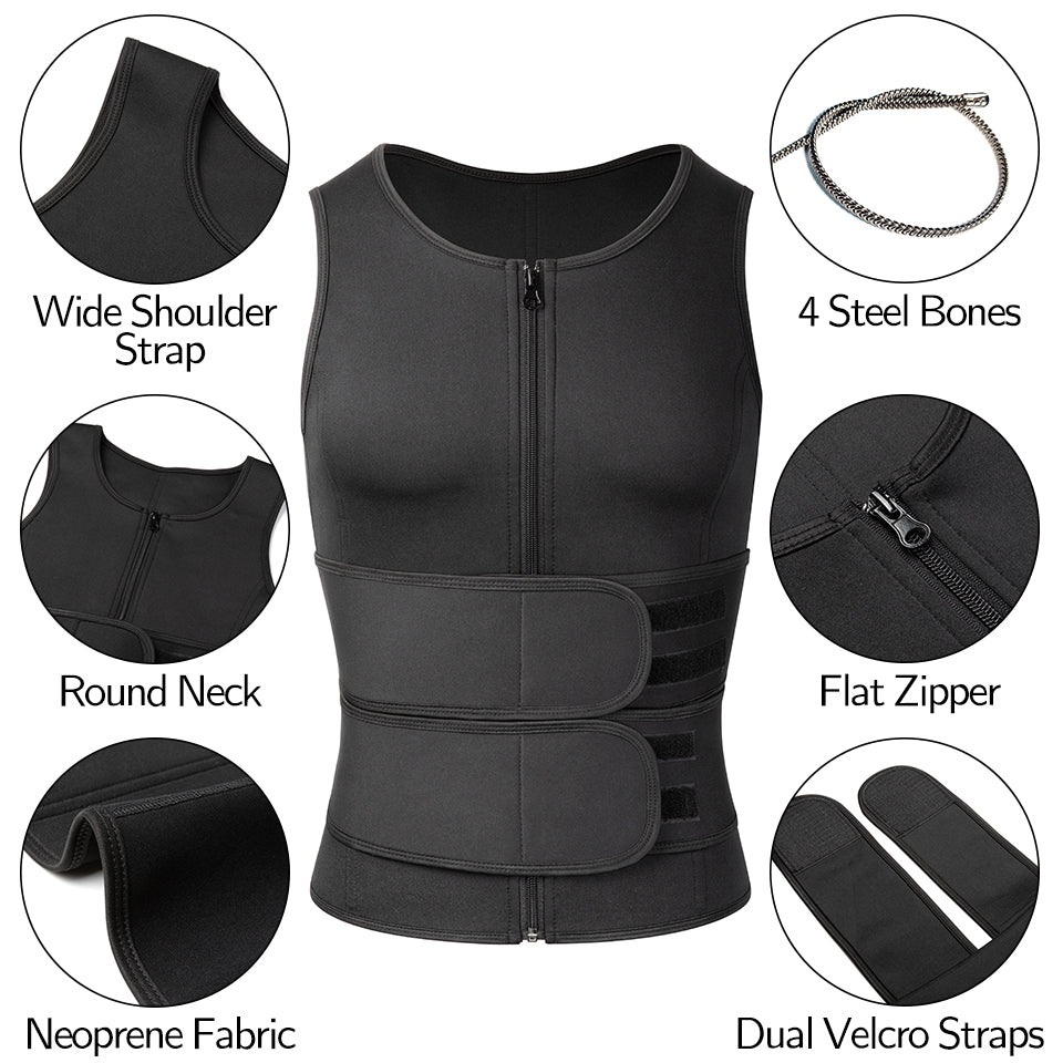 Men's Body Vest For Weight Loss Sweat Vest Mens Waist Trainer Tummy Shaper Sauna Suit for Men