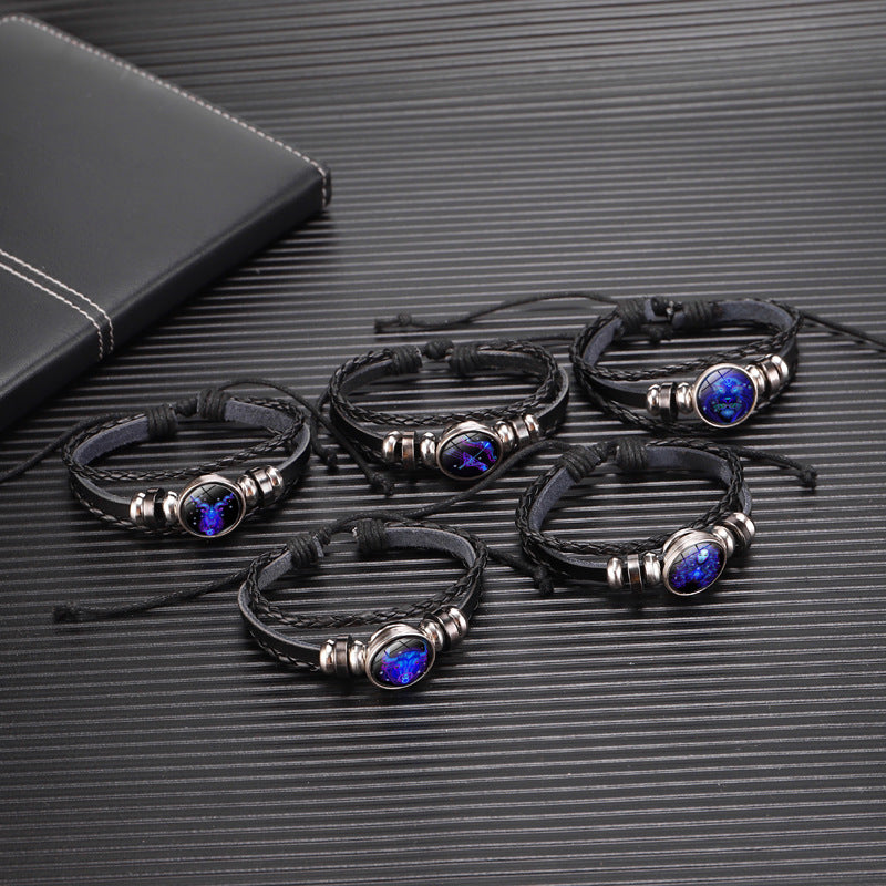Unisex Zodiac Constellation Bracelet Braided Design Bracelet For Men, Women, Kids Artificial Leather
