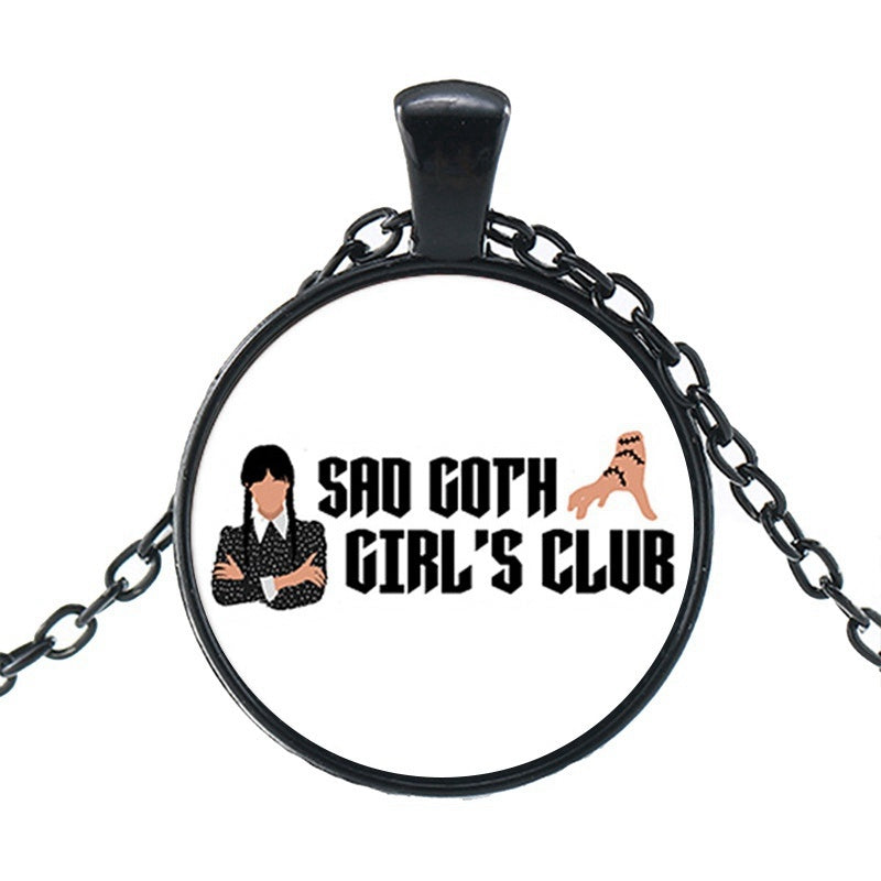 Punk Wednesday Character Glass Dome Pendant Necklace