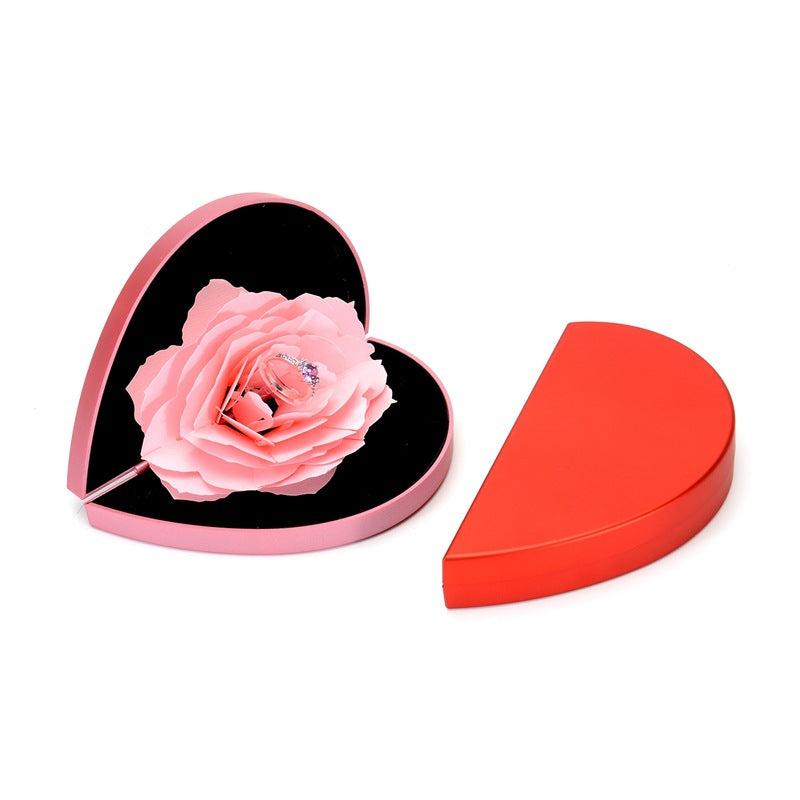 3D Love Box Heart Shaped Rose Flower Rotating Ring Box Anniversary Gift