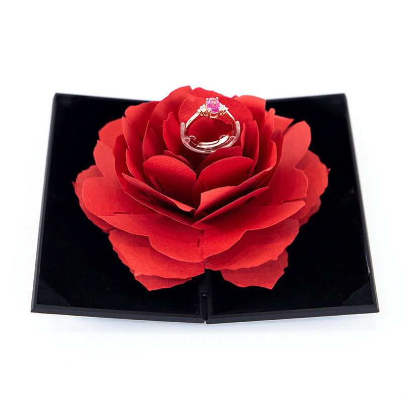 3D Love Box Heart Shaped Rose Flower Rotating Ring Box Anniversary Gift