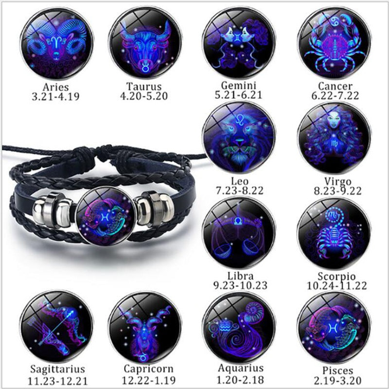 Unisex Zodiac Constellation Bracelet Braided Design Bracelet For Men, Women, Kids Artificial Leather