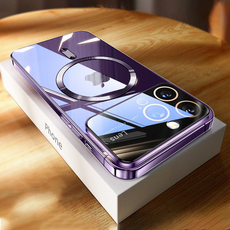 Phone Case Magnetic Transparent Plating Large Window Silicone Protective Cover