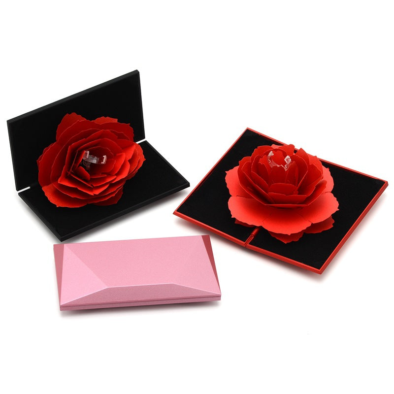 3D Love Box Heart Shaped Rose Flower Rotating Ring Box Anniversary Gift