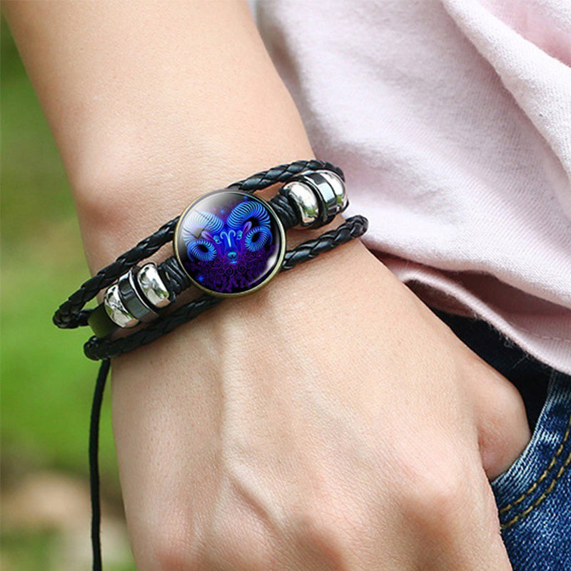Unisex Zodiac Constellation Bracelet Braided Design Bracelet For Men, Women, Kids Artificial Leather