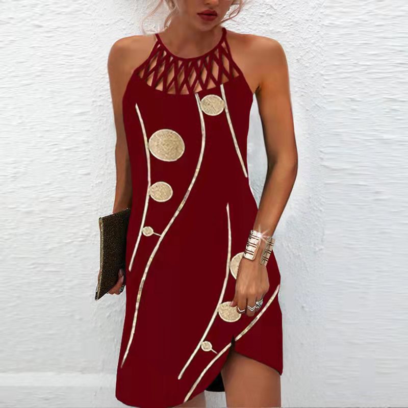 Fashion Print Dress Casual Halter Neck Dresses For Women Summer Clothes Fall Autumn Spring Dress