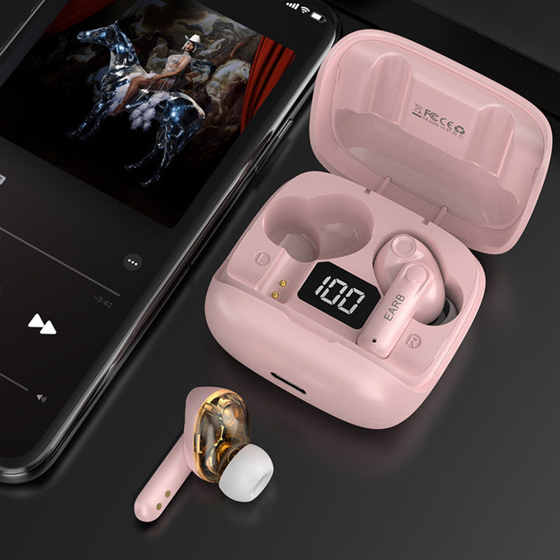 New Mini Wireless Bluetooth Headphones Transparent Headset Digital Display ENC Noise Reduction True Wireless Sports Music with Microphone Earbuds Bilateral Stereo Earplugs Earphones