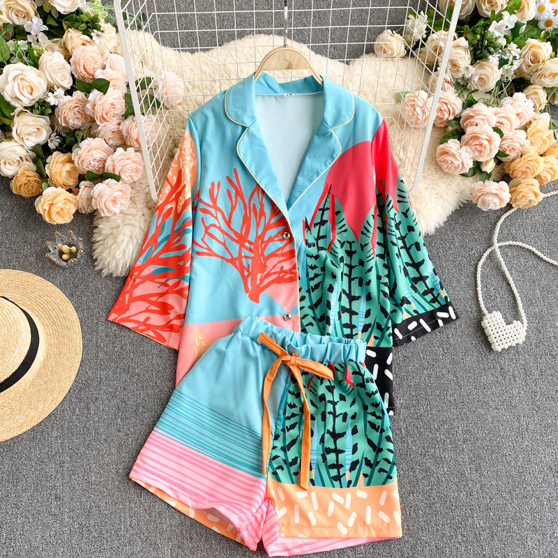 Women's Design Color Blocking Print Vacation Two-piece Set