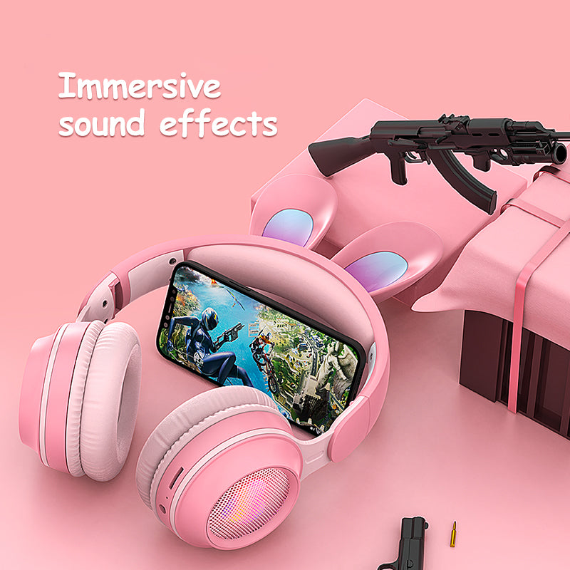 Rabbit Ear Headphones Wireless Headset Luminous Extendable Wheat Earphones