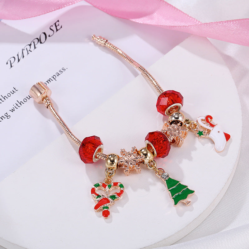 Christmas Bracelet Candy, Gifts Stocking, Christmas Tree Pendants with Snowflake Beads Holiday Gift Jewelry Accessories