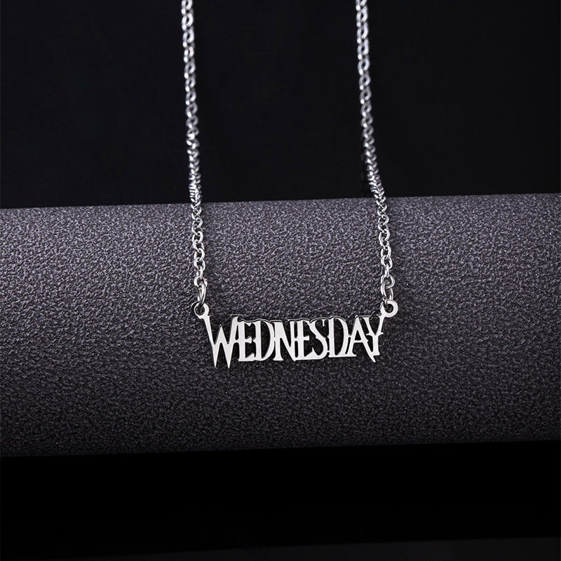 Wednesday Addams Alphabet Stainless Steel Pendant Necklace