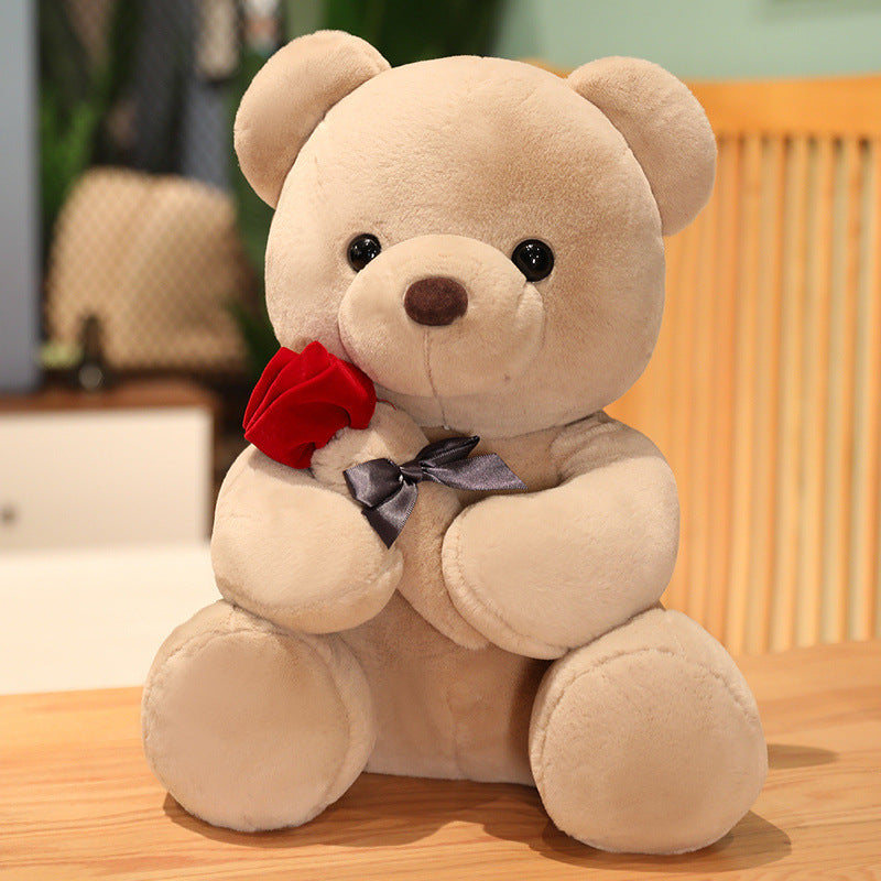 Holding Rose Flower Bear Plush Doll Valentine's Day Gift Plush Toy