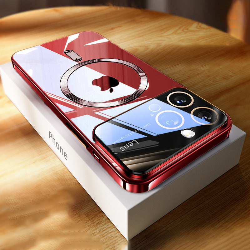 Phone Case Magnetic Transparent Plating Large Window Silicone Protective Cover