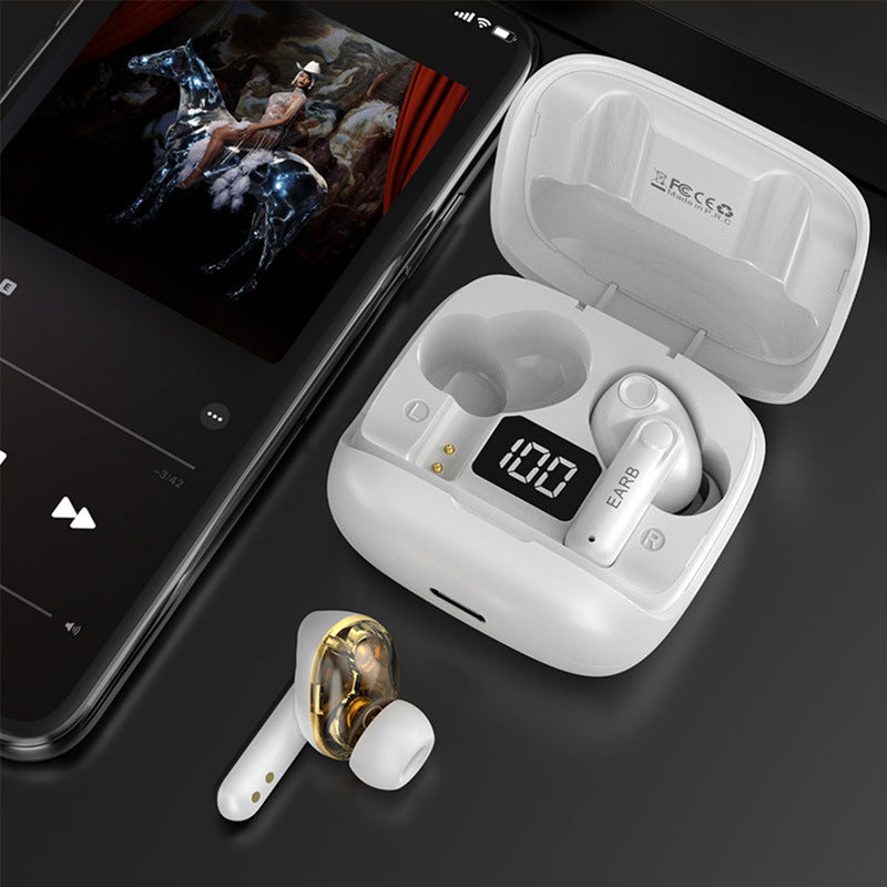New Mini Wireless Bluetooth Headphones Transparent Headset Digital Display ENC Noise Reduction True Wireless Sports Music with Microphone Earbuds Bilateral Stereo Earplugs Earphones