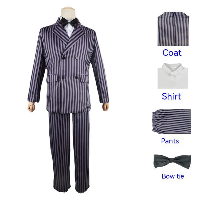 Wednesday Addams Gomes Cosplay Halloween Costume Striped Suit
