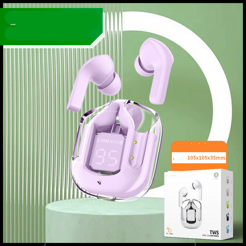 New Mini Wireless Bluetooth Headphones Transparent Headset Digital Display ENC Noise Reduction True Wireless Sports Music with Microphone Earbuds Bilateral Stereo Earplugs Earphones