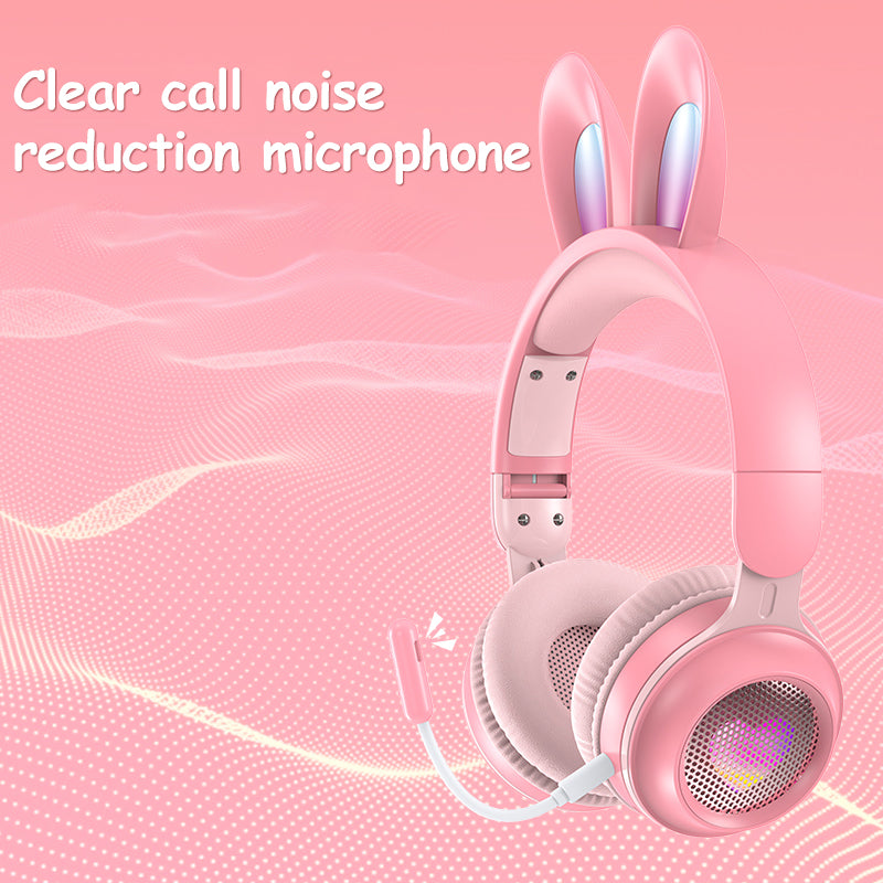 Rabbit Ear Headphones Wireless Headset Luminous Extendable Wheat Earphones