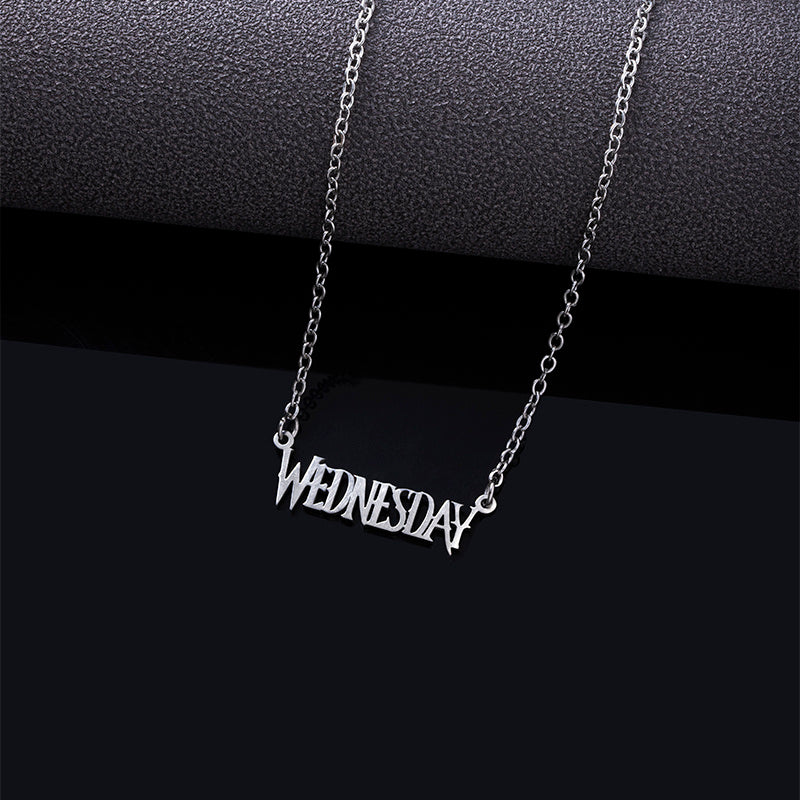 Wednesday Addams Alphabet Stainless Steel Pendant Necklace
