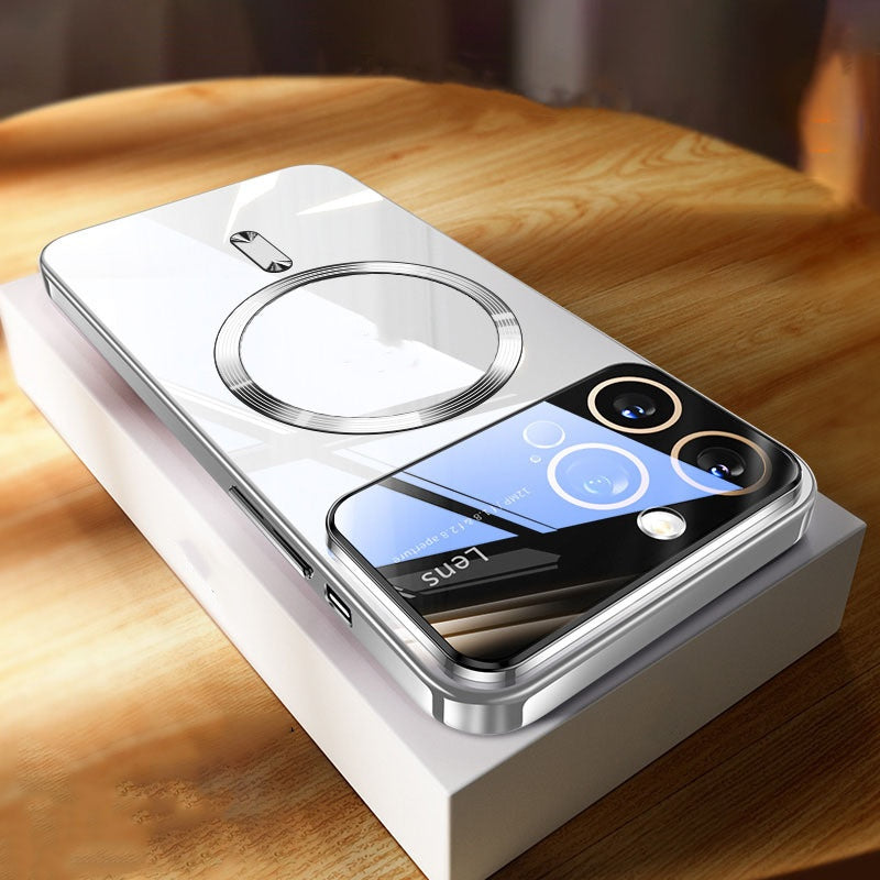 Phone Case Magnetic Transparent Plating Large Window Silicone Protective Cover