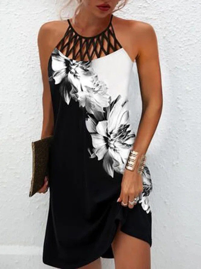 Fashion Print Dress Casual Halter Neck Dresses For Women Summer Clothes Fall Autumn Spring Dress