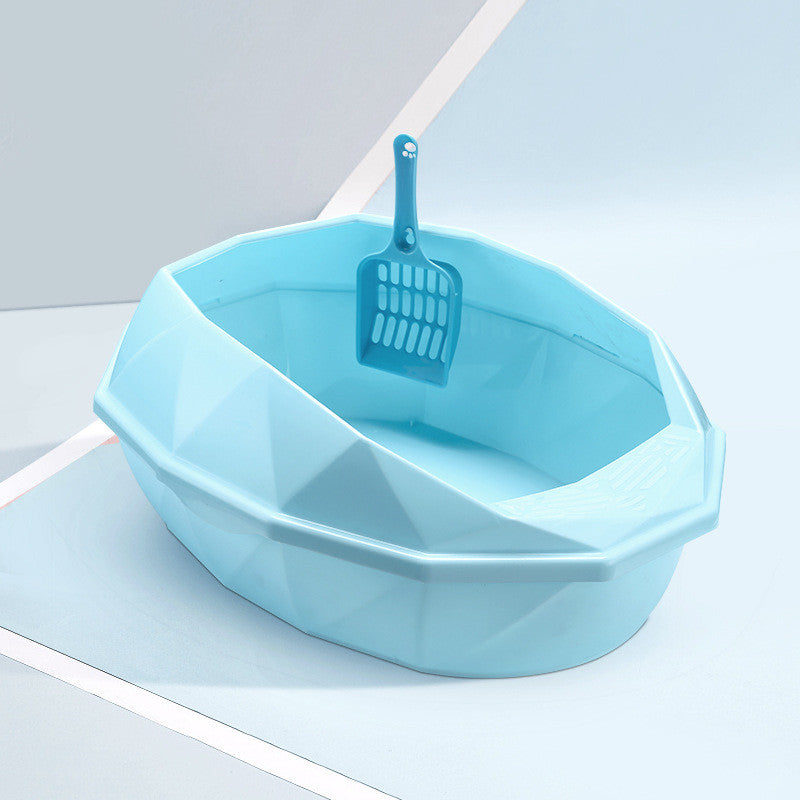 Plastic Anti Sputtering Diamond Shaped Semi Enclosed Cat Litter Box Set with Shovel Cat Toilet Various Colors and Sizes Pet Supplies for Cat Waste Bin Pet Products for Fur Babies, Animals