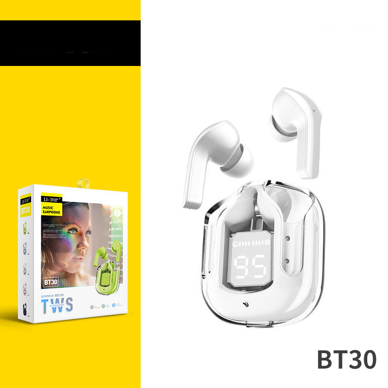 New Mini Wireless Bluetooth Headphones Transparent Headset Digital Display ENC Noise Reduction True Wireless Sports Music with Microphone Earbuds Bilateral Stereo Earplugs Earphones