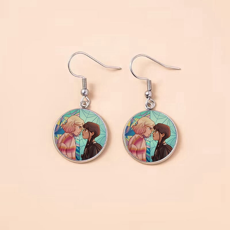 Punk Wednesday Stainless Steel Glass Dome Dangle Earrings For Women Girls