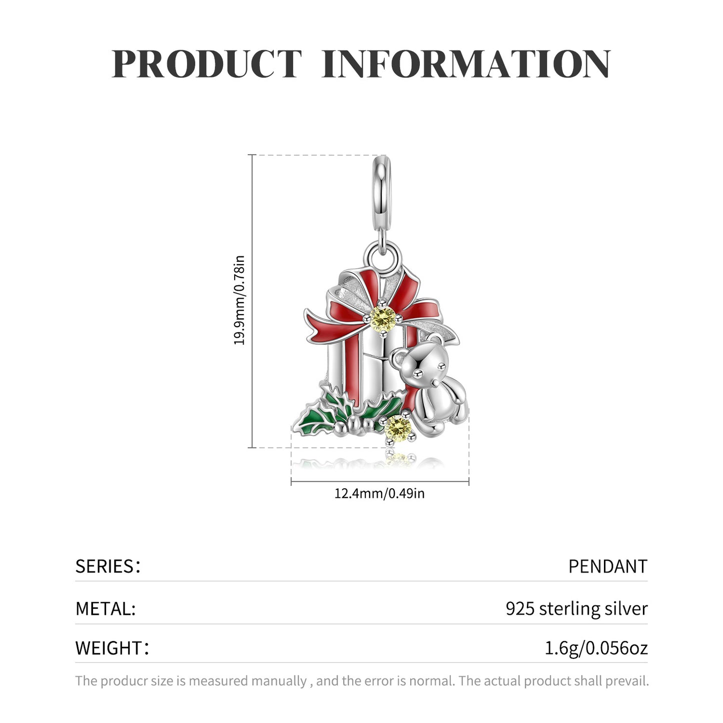Women’s .925 Sterling Silver Christmas Bear Bell Necklace S925 Fashion Jewelry for Women and Girls