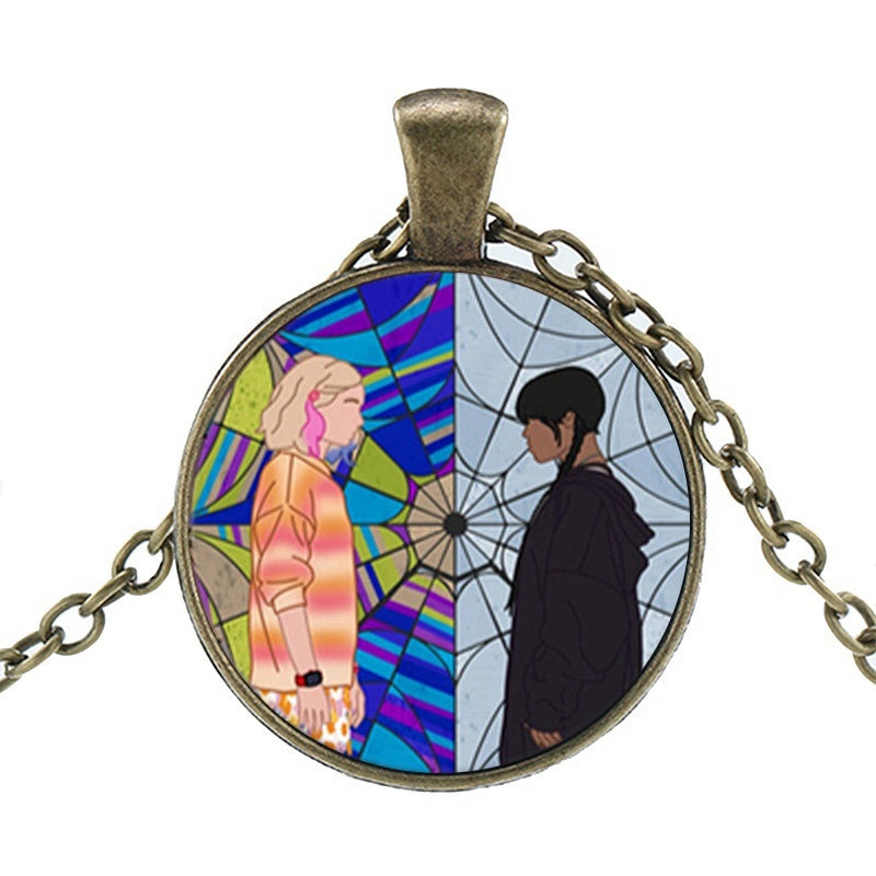 Punk Wednesday Character Glass Dome Pendant Necklace